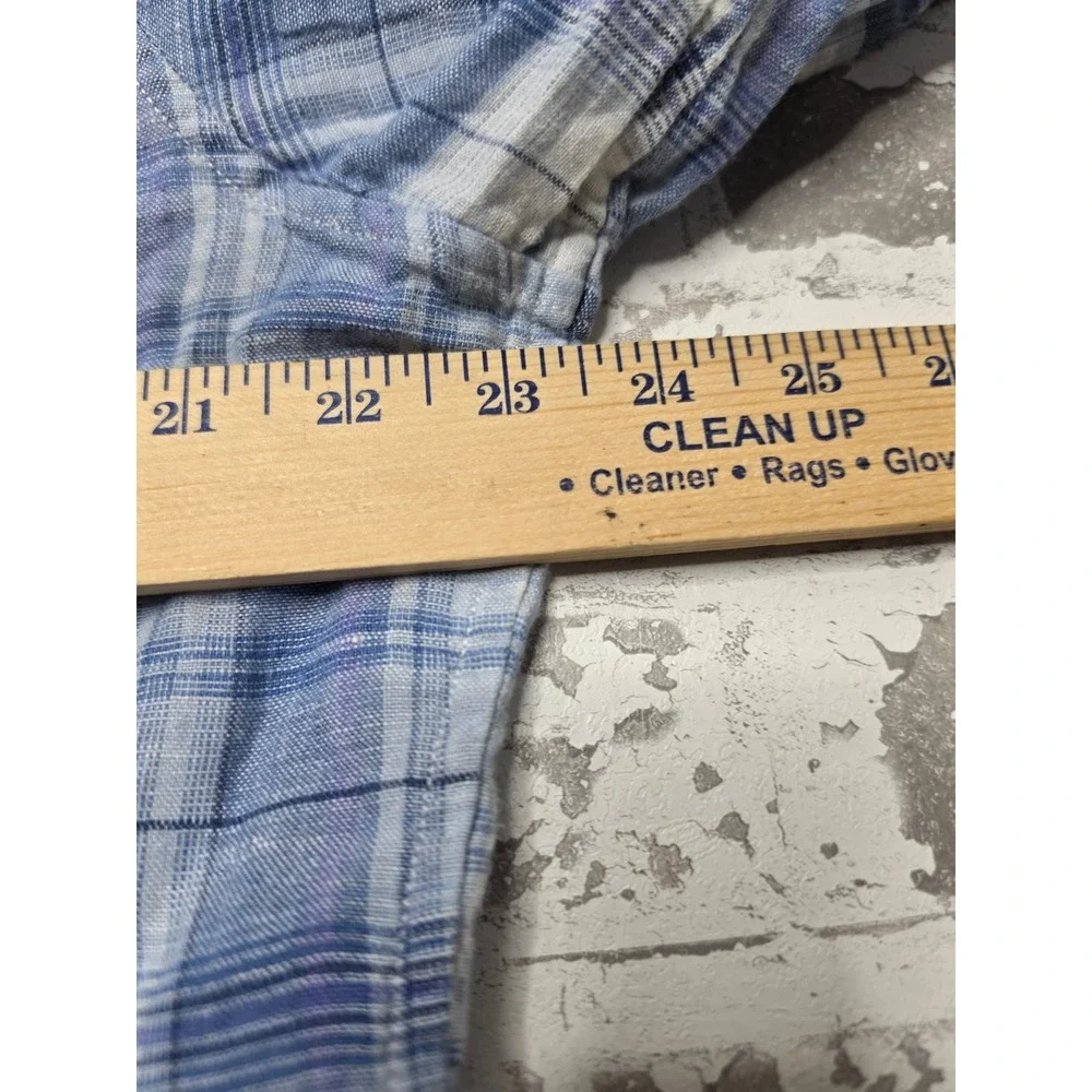 Banana Republic Mens Blue Plaid 100% Linen Long Sleeve Button Down Shirt Large